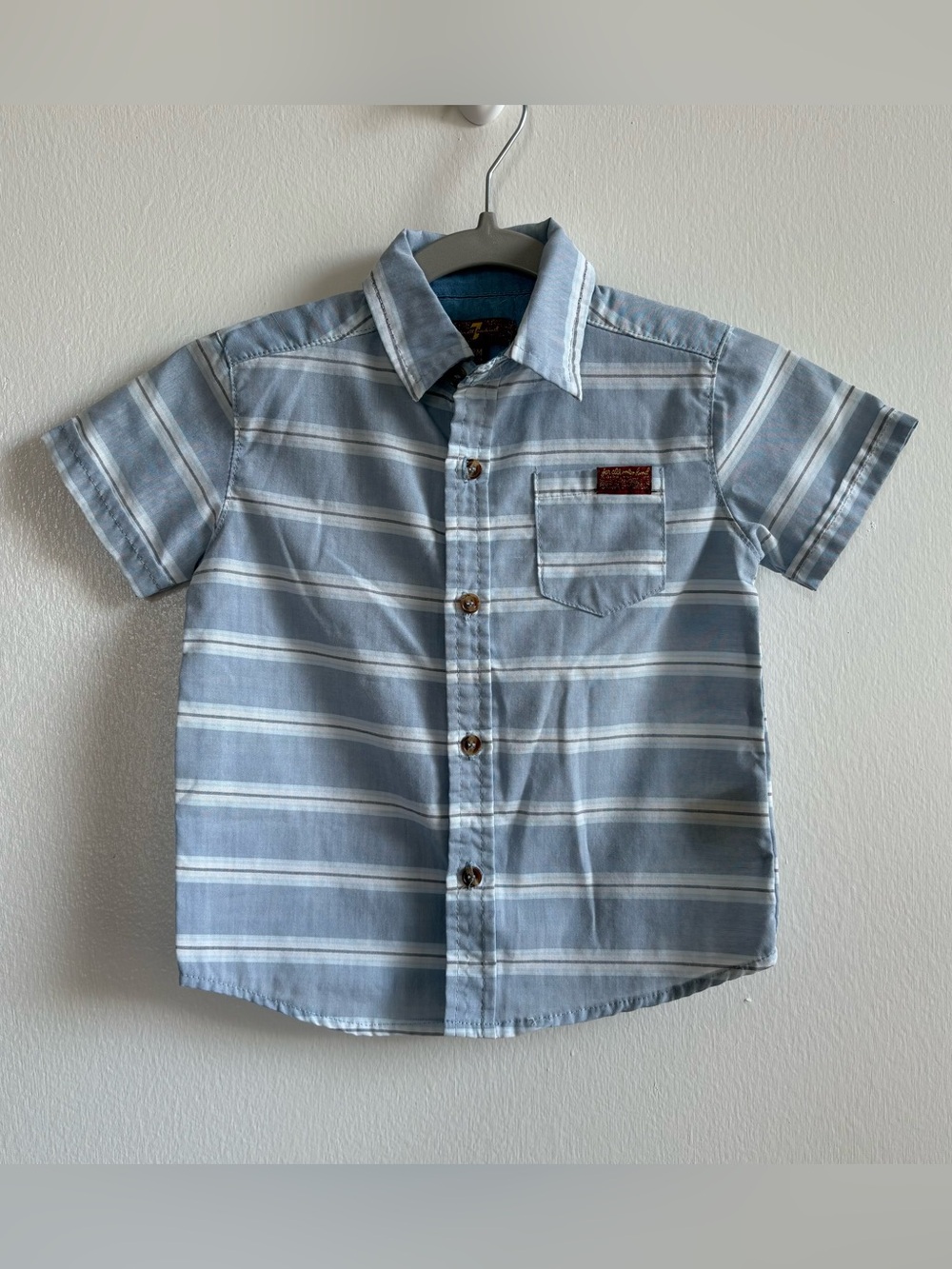 7 For All Mankind Boys 18M Blue/White Striped Button-Up Shirt Pocket